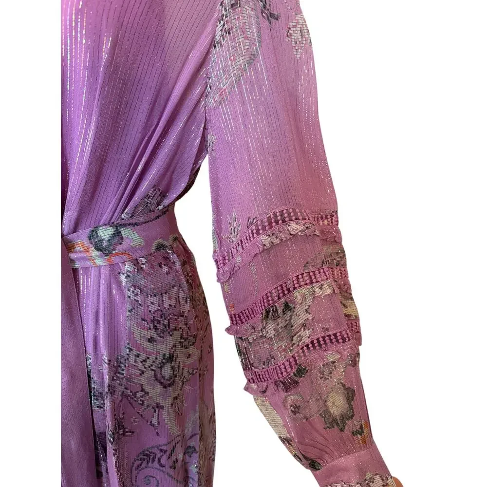 Hermant & Nandita Mavi Kaftan Dress Orchid Purple w/Metallic Thread & Details -M - Picture 9 of 11